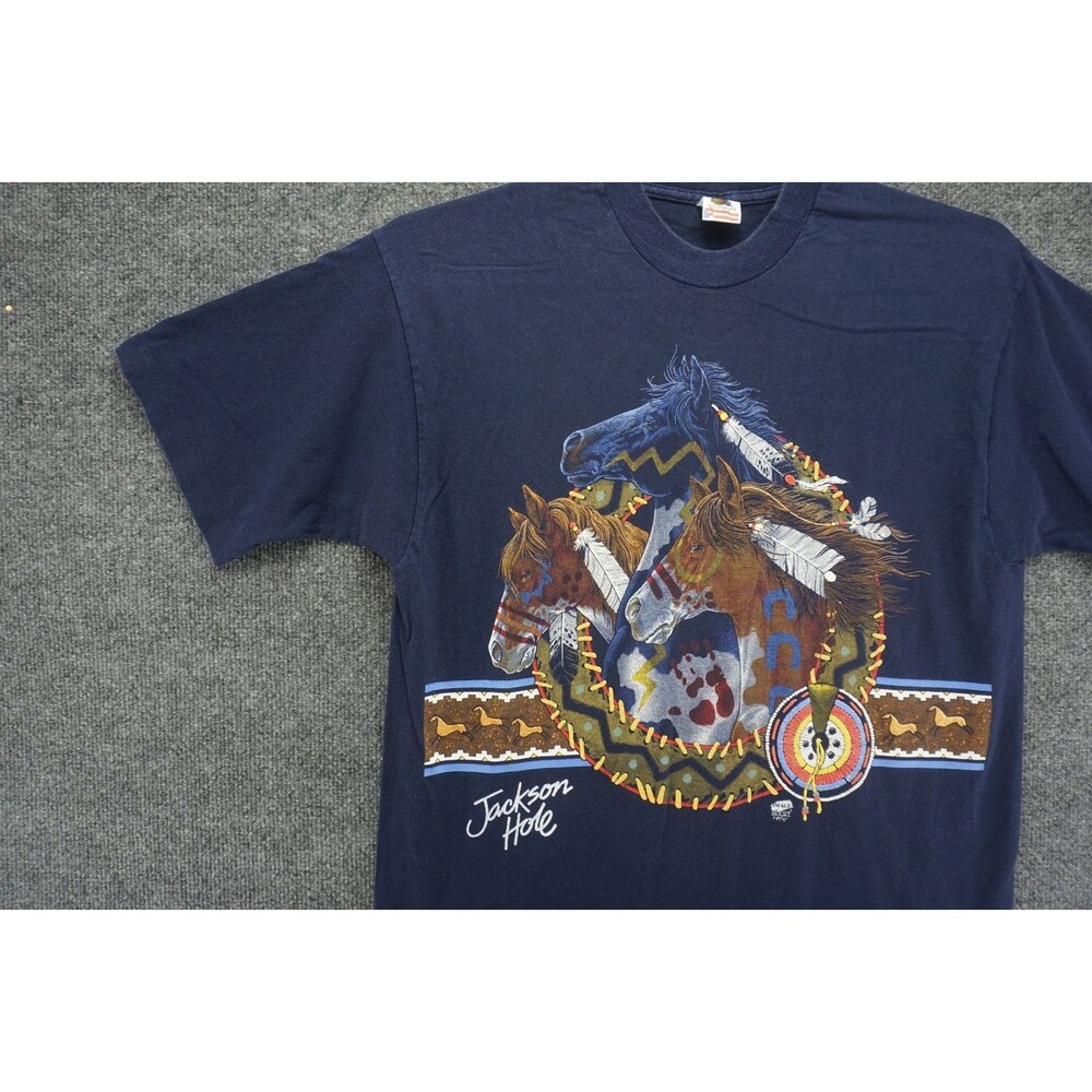 Vintage Jackson Hole Wyoming T Shirt Mens Large Blue 90s Fruit Of Loom